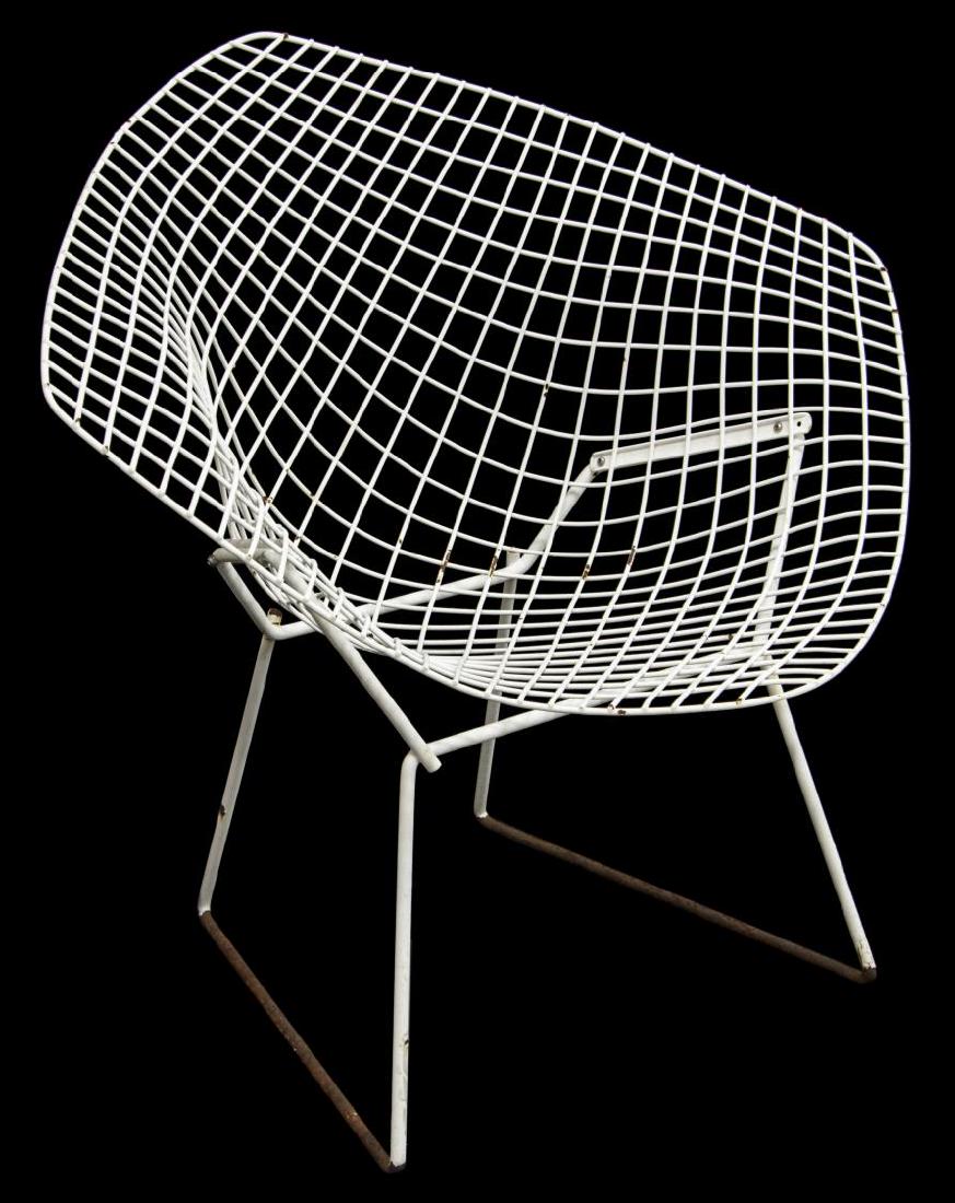 HARRY BERTOIA (1915-1978) DIAMOND CHAIR: Diamond chair, mid to late 20th c., designed by Harry Bertoia (Italy, United States, 1915-1978), white powder coated steel wire frame, loss to finish at bottom runners, approx 30"h, 33.5"w Start Price