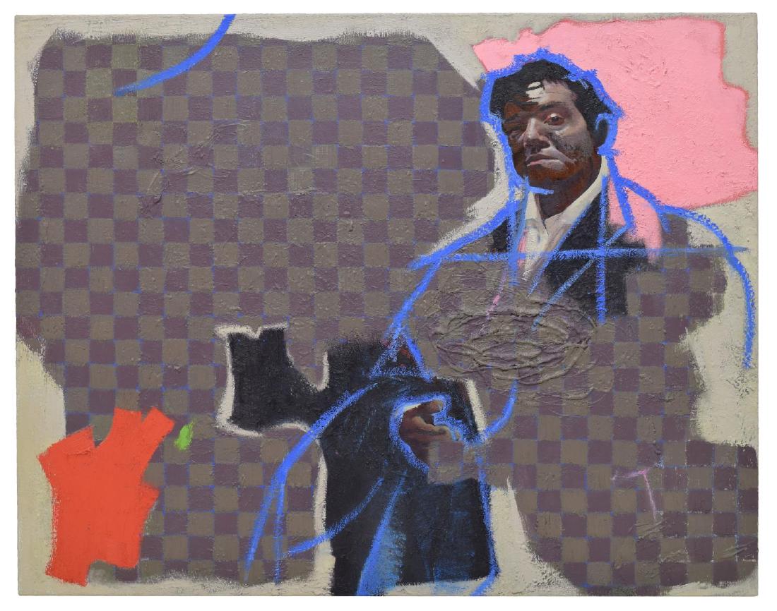 POVEY & SCHULTZ MIXED MEDIA ON STRETCHED LINEN: Mixed media (oil, gypsum plaster, boiled sand) on stretched linen painting, 2013-2016, "Heresiarch II," dated, titled, and signed verso Povey and Schultz (Edward Povey, England, b. 1951) (Donna Tolar