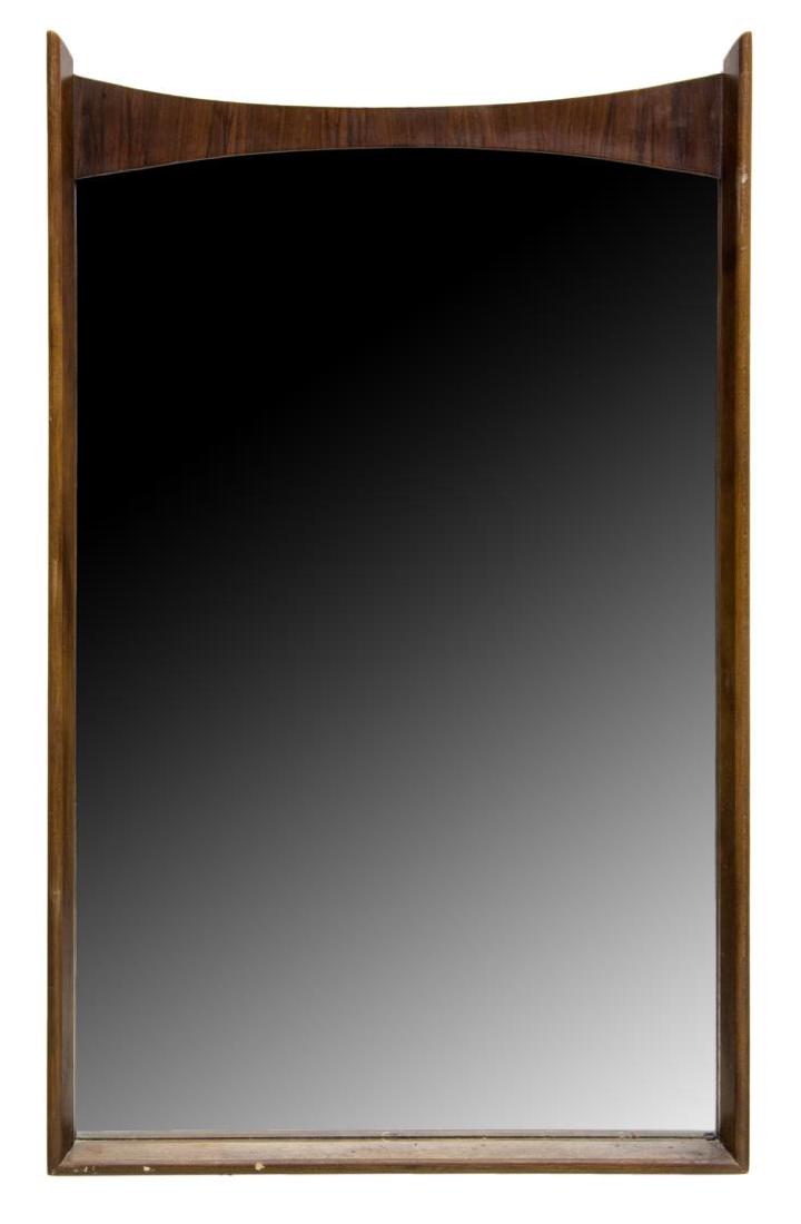 MID-CENTURY KENT COFFEY PERSPECTA WALL MIRROR: American mid-century modern wall mirror, c. 1960s, from the "Perspecta" line by Kent Coffey, approx 44.5"h, 27.25"w Start Price: $80.00