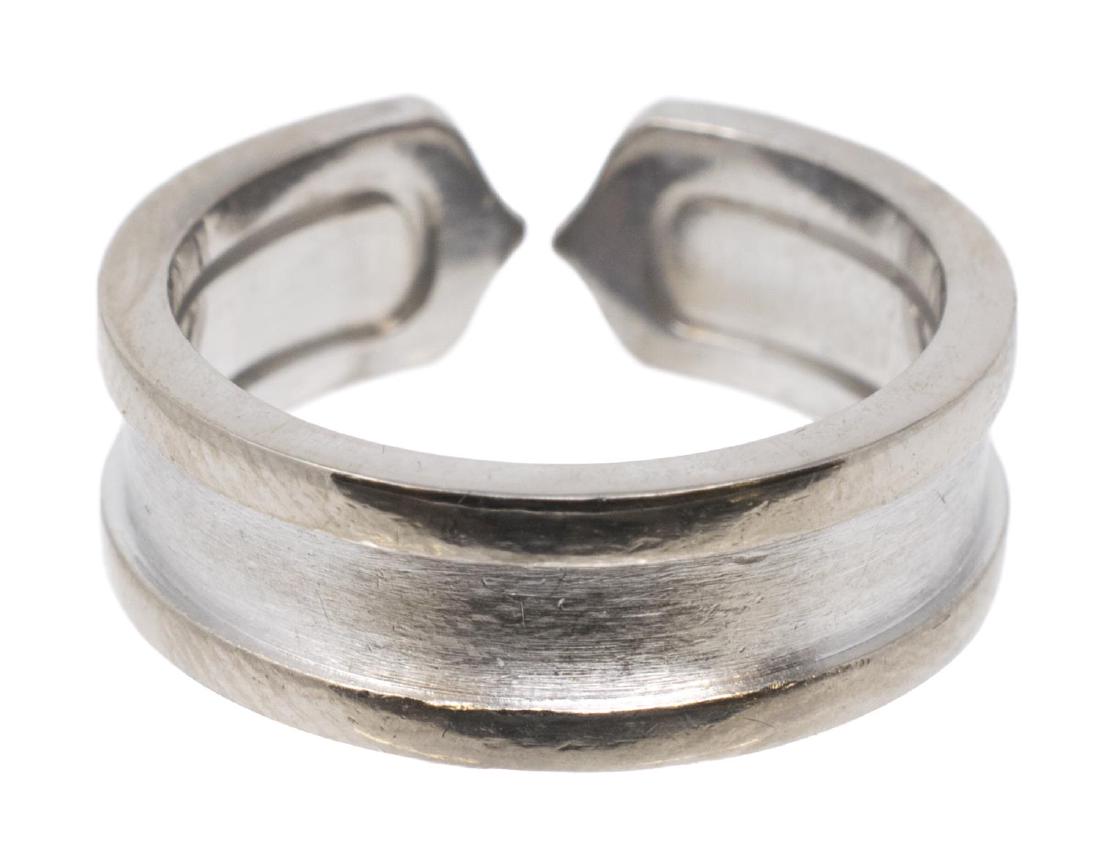 LADIES CARTIER "C2" 18K WHITE GOLD RING: Cartier "C2" 18kt white gold ring, marked 750, approx size 5, 7.3 grams Start Price $200.00