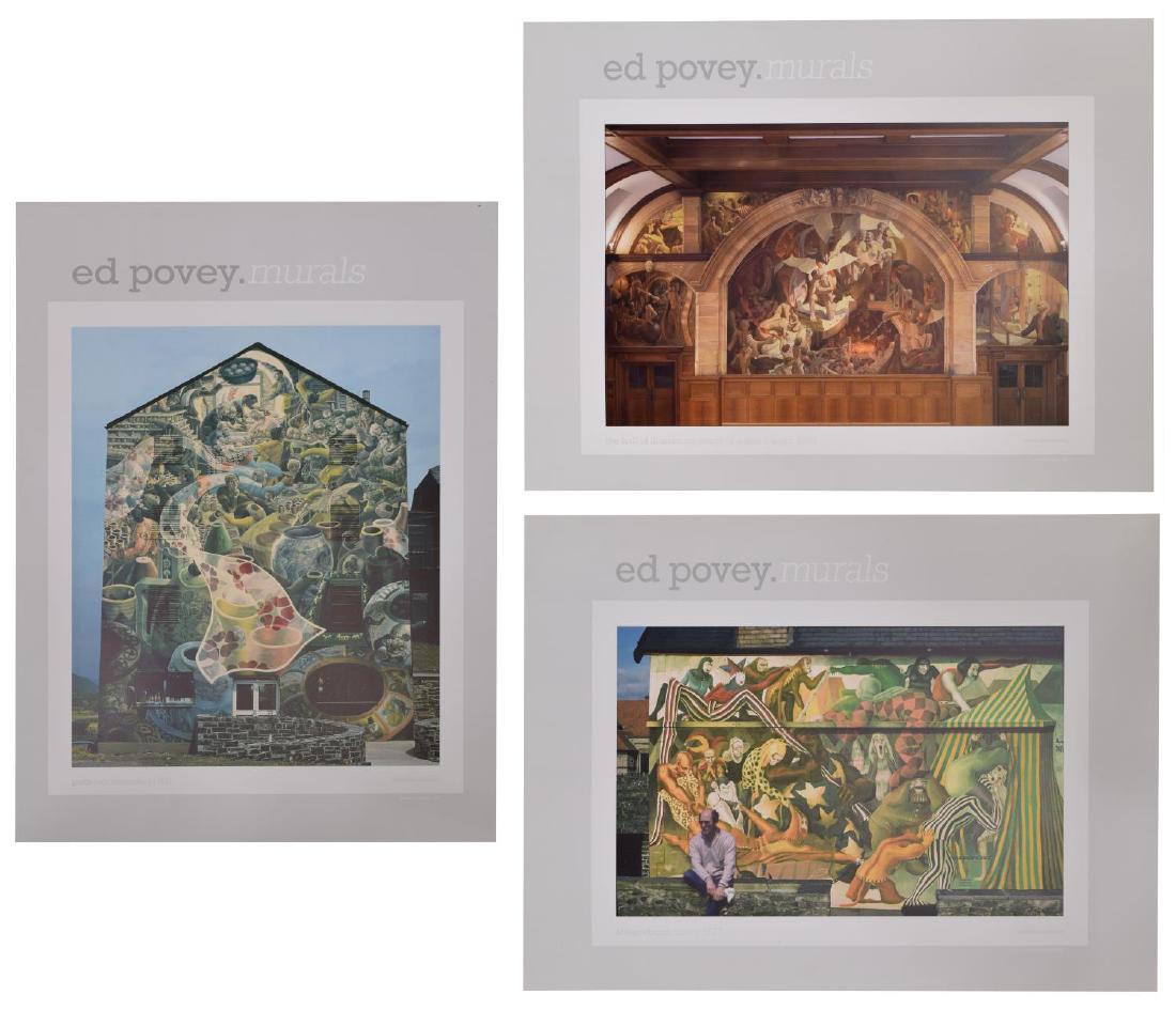 (39) EDWARD POVEY (B.1951) 'MURALS' FINE ART PRINT: (lot of 39) Edward Povey (England, b.1951) fine art prints, "Murals," sheet: 23.5"h, 16.5"w, including: (26) "The Hall of Illusion," 1992, mural in the University of Wales, (one) signed lower right, (