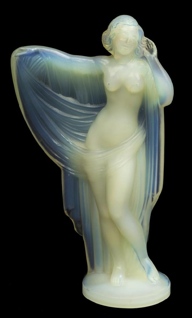 SABINO OPALESCENT ART GLASS 'TANAGRA' FIGURE: French Sabino Art Deco opalescent art glass figure, "Tanagra," signed "Sabino Paris" under foot, approx 7.75"h, 4.5"w, 2.5"d, 1.25lbs Start Price: $100.00