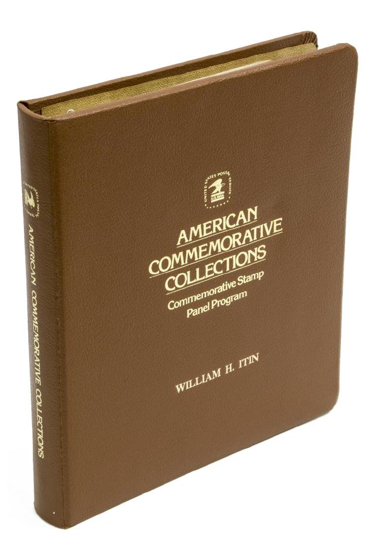US POST OFFICE COMMEMORATIVE STAMP ALBUM 1972-1975: 1972-1975 American Commemorative Collections, U.S. postage commemorative stamps, 43 pages listing historic information, illustrations, and at least four block examples of each stamp, album: 12.25"h, 1