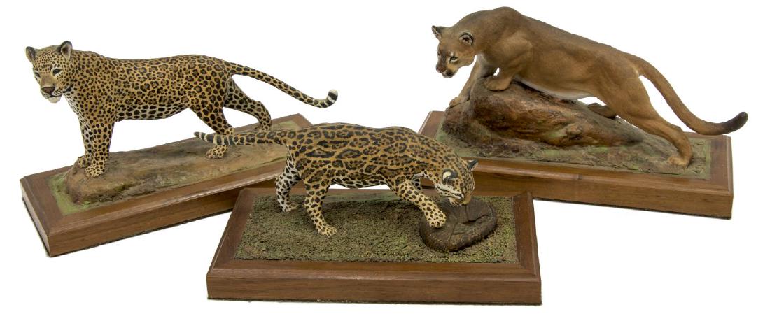 (3) LOUIS PAUL JONAS STUDIOS LEOPARD/PUMA/OCELOT: (lot of 3) Louis Paul Jonas (American 1894-1971) Studios wildlife sculptures, signed and numbered, including: (1) Ocelot with Armadillo, numbered 3/87; (1) Puma, numbered 4/89; (1) Leopard, numbered 4