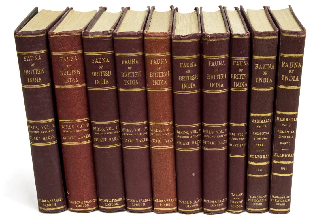 (8 VOL) BOOKS: "THE FAUNA OF BRITISH INDIA": (8 volumes) Books: "The Fauna of British India, including Ceylon and Burma", Second Edition, E.C. Stuart Baker, London, July, 1922, library seal of Jamed D. Dolan at title page, color illustrations, 9