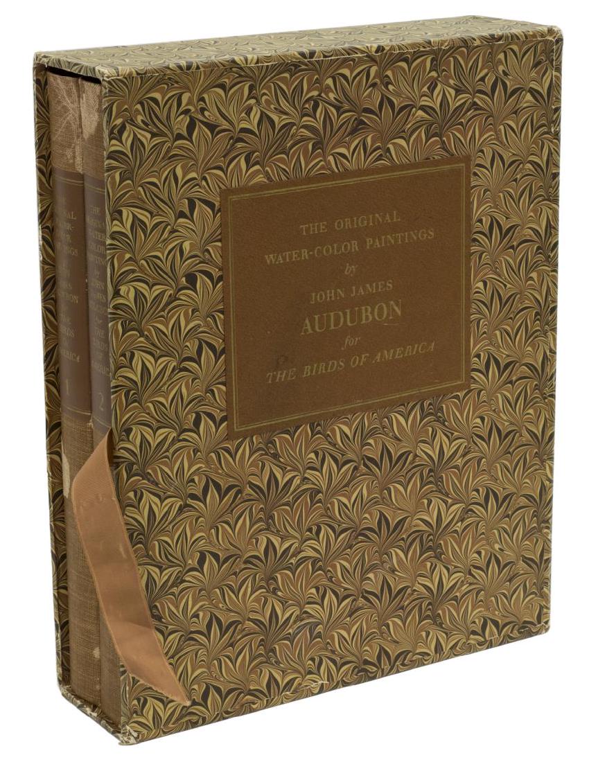 (2)VOLUME AUDUBON FOR BIRDS OF AMERICA, 431 PLATES: (2 volumes) "The Original Watercolor Paintings by John James Audubon for The Birds of America", American Heritage Publishing Company, 1966, New York, 431 color plates including fold out folio size, ho