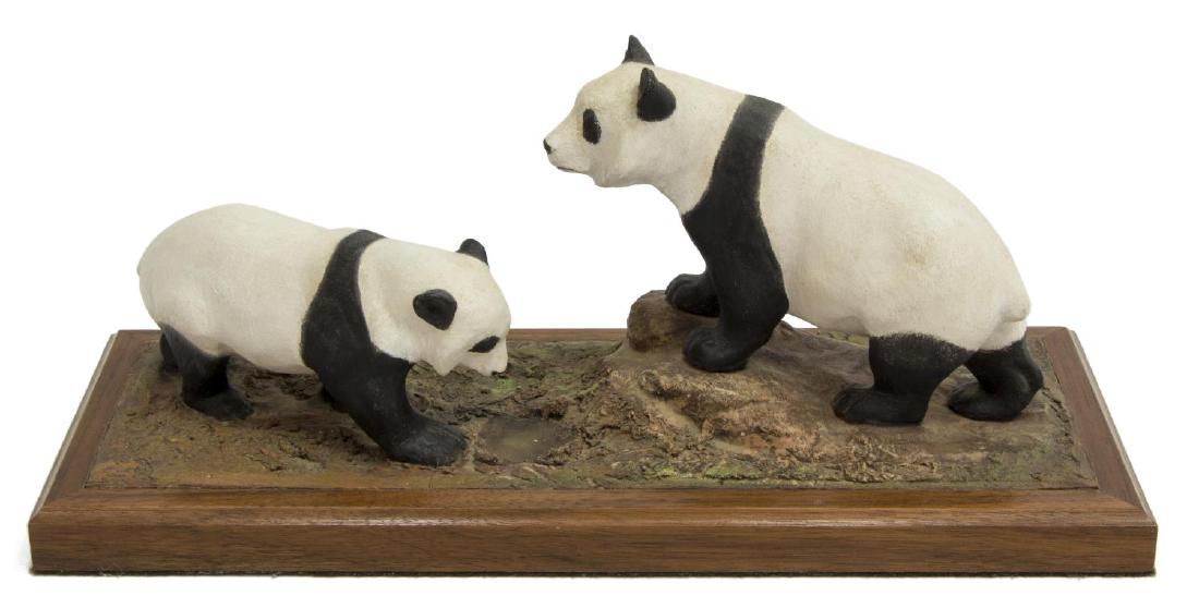 LOUIS PAUL JONAS STUDIOS PANDA BEARS: Louis Paul Jonas (United States, 1894-1971) Studios, Panda Bears, signed and numbered 3/89, approx 5"h, 12.25"w, 4.75"d, 1.75lbs **Provenance: From the estate of James Dolan Jr. (1937-2017), Director