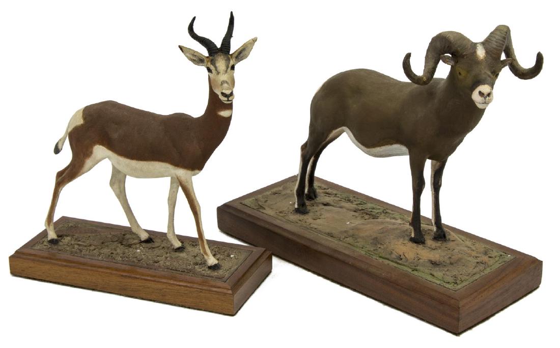 (2) LOUIS PAUL JONAS STUDIOS SNOW SHEEP & GAZELLE: (lot of 2) Louis Paul Jonas (American, 1894-1971) Studios wildlife sculptures, signed and numbered, including: (1) Snow Sheep, numbered 7/90; (1) Mhorr Gazelle, numbered 281, old repairs to ears; larg