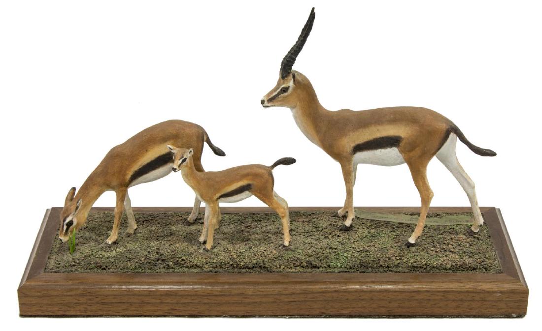 LOUIS PAUL JONAS STUDIOS THOMSON'S GAZELLE GROUP: Louis Paul Jonas (American 1894-1971) Studios wildlife sculptures, Thomson's Gazelle group, signed and numbered 5/89 to back right, approx 5.75"h, 10.75"w, 3.75"d, 1.25lbs **Provenance: From the estat