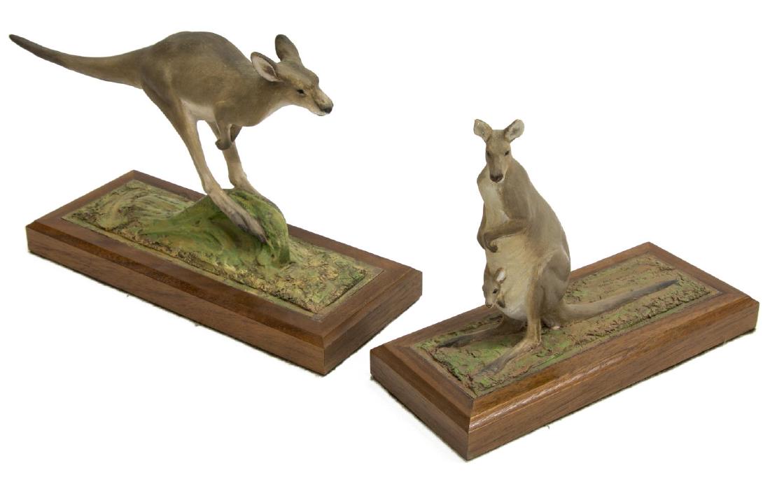 (2) LOUIS PAUL JONAS STUDIOS GRAY KANGAROOS: (lot of 2) Louis Paul Jonas (United States, 1894-1971) Studios, including: (1) Gray Kangaroo, signed and numbered 9/89, approx 5.75"h, 8.25"w, 3.5"d, (1) Gray Kangaroo with Joey, signed and numbered 9