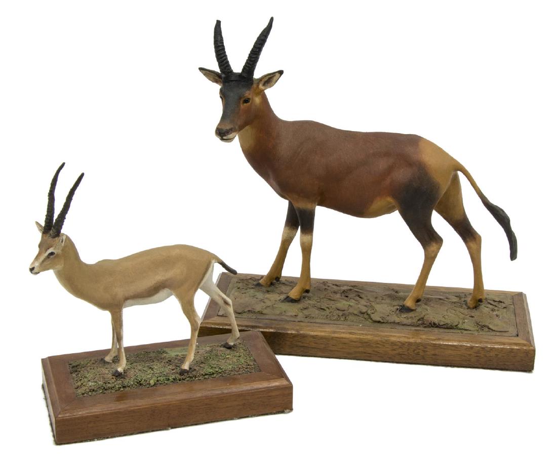 (2) LOUIS PAUL JONAS STUDIOS WILDLIFE SCULPTURES: (lot of 2) Louis Paul Jonas (United States, 1894-1971) Studios wildlife sculptures, including: (1) Slender-horned Gazelle, signed and numbered 9/89, approx 5.75"h, 5.25"w, 2.75"d, (1) Topi, signed and