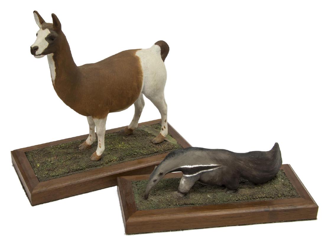 (2) LOUIS PAUL JONAS STUDIOS LLAMA & ANTEATER: (lot of 2) Louis Paul Jonas (American, 1894-1971) Studios wildlife sculptures, signed and numbered, including: (1) Giant Anteater, numbered 9/89; (1) Llama, numbered 9/89; largest: approx 8.75"h, 8.75