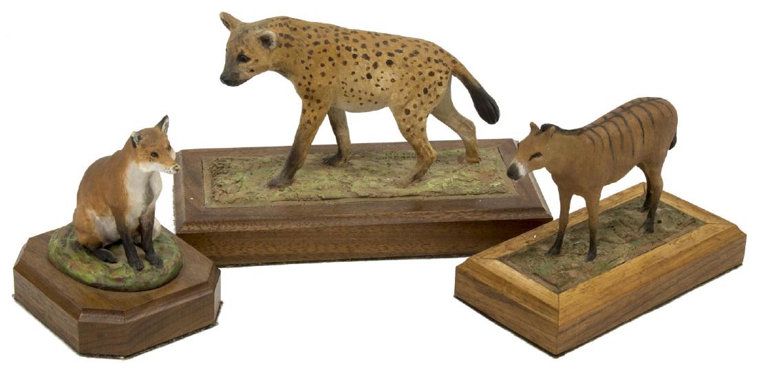 (3) LOUIS PAUL JONAS STUDIOS FOX/HYENA/MESOHIPPUS: (lot of 3) Louis Paul Jonas (America, 1894-1971) Studios wildlife sculptures, signed and numbered, including: (1) Spotting Hyena, numbered 1/89; (1) Mesohippus, numbered 1/89; (1) Red Fox, numbered 9/