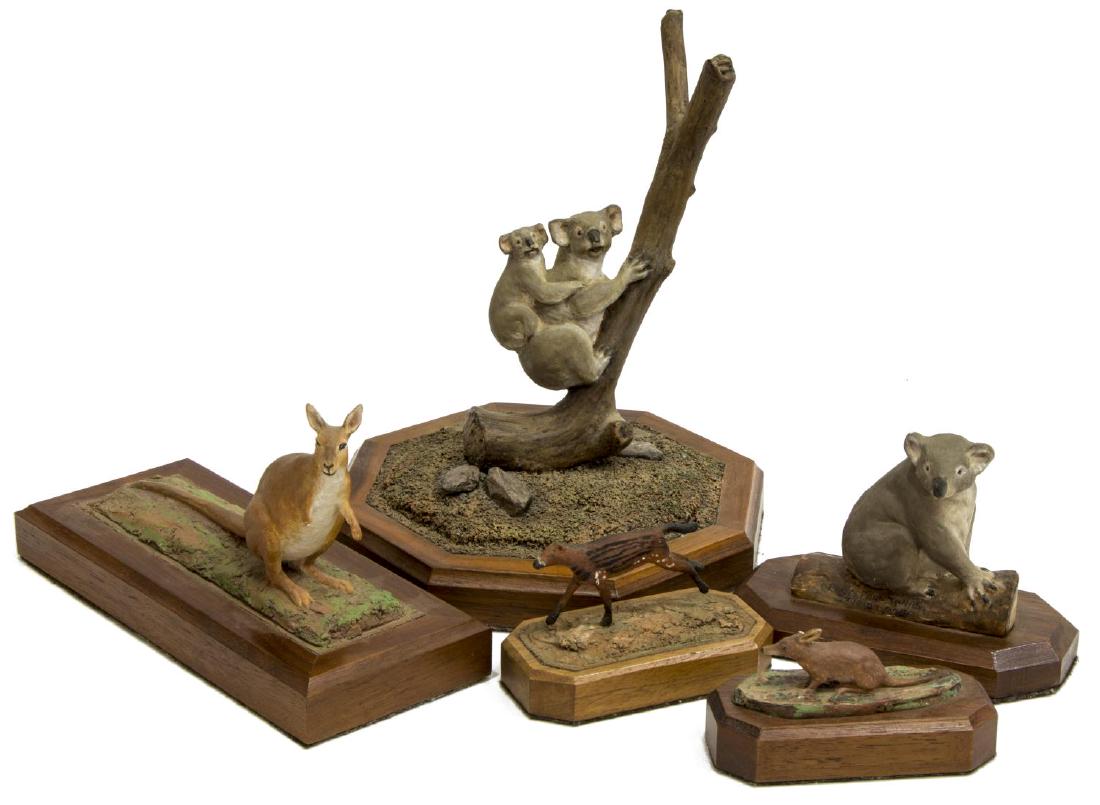 (5) LOUIS PAUL JONAS STUDIOS WILDLIFE SCULPTURES: (lot of 5) Louis Paul Jonas (United States, 1894-1971) Studios wildlife sculptures, including: (1) Koala and Joey on branch, signed and numbered 7/89, (1) Koala, signed and numbered 9/89, (1) Wallaby,