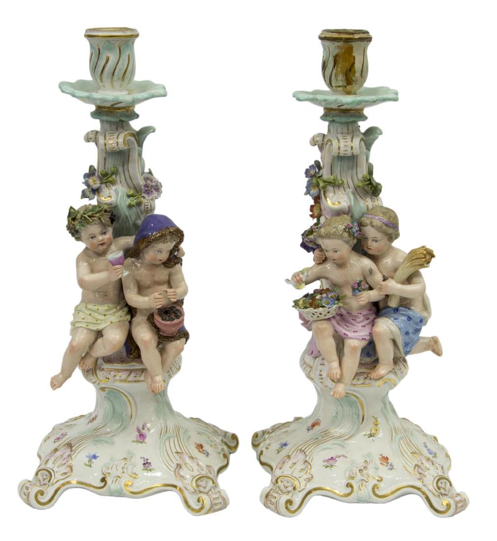 2)MEISSEN PORCELIAN EMBLEMATIC SEASON CANDLESTICKS (1 of 5)