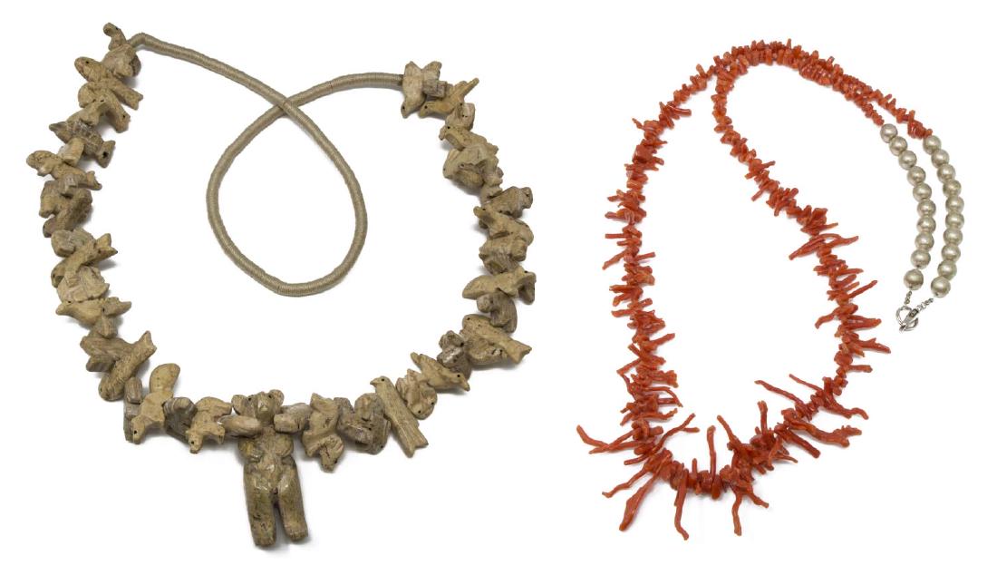 (2) NATIVE AMERICAN STONE FETISH & CORAL NECKLACES (1 of 5)