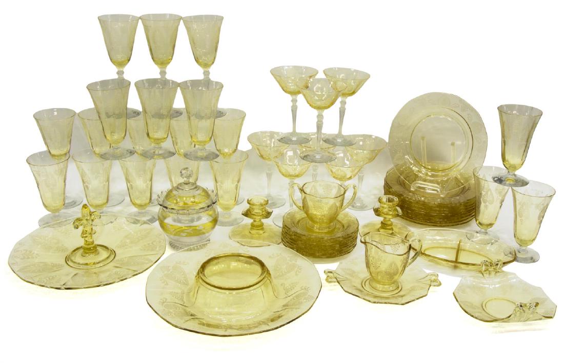 (54) FOSTORIA 'TROJAN' TOPAZ GLASS TABLE SERVICE (1 of 3)