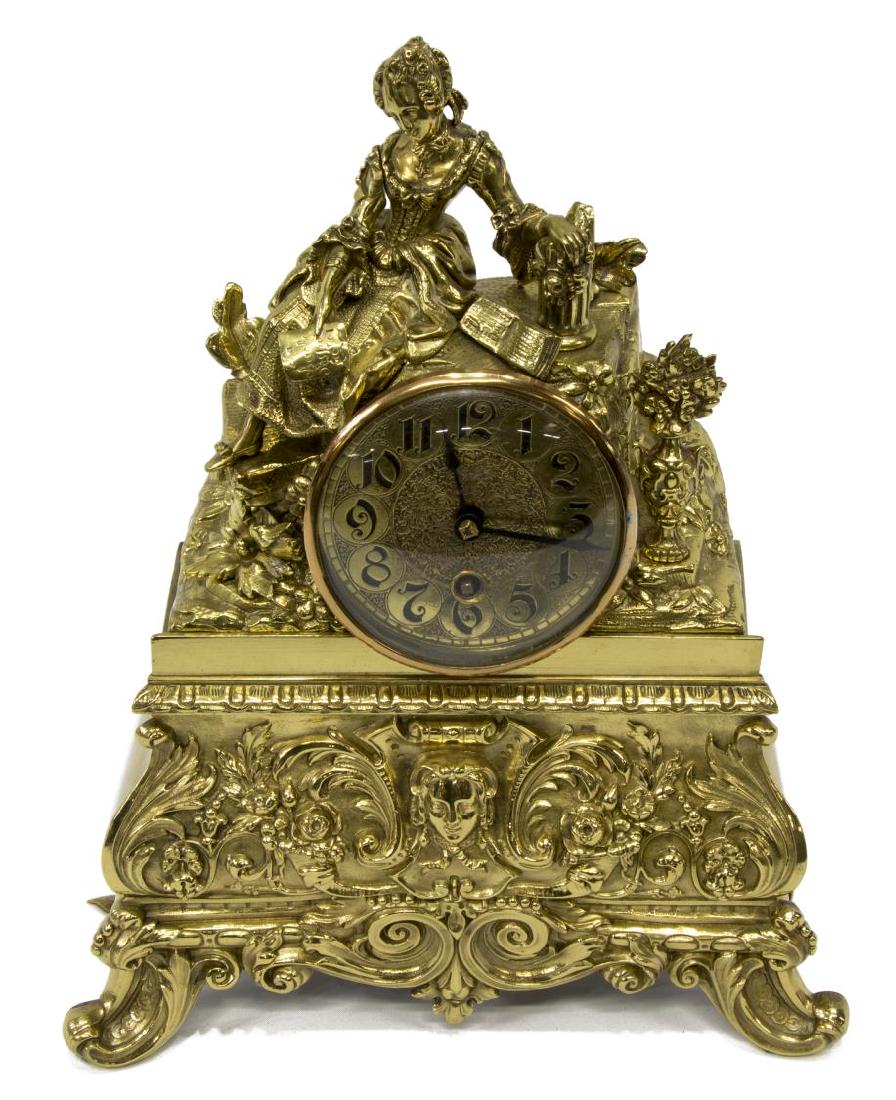 LENZKIRCH GILT BRASS FIGURAL MANTEL CLOCK (1 of 4)
