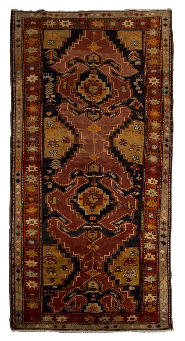 HAND-TIED PERSIAN KAZAK WOOL RUG, 9'7" x 4': Hand-tied Persian Kazak wool rug, Iran, approx 9'7"l, 4'w (exclusive of fringe) Start Price: $200.00