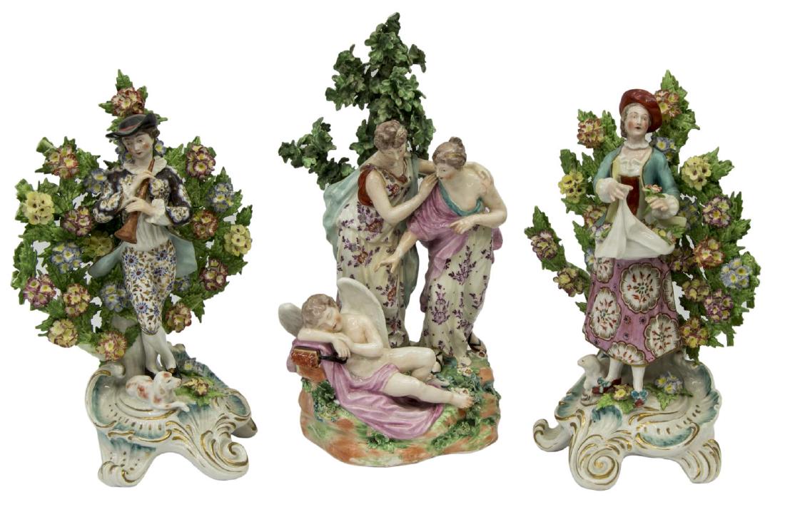 3)ANTIQUE DERBY & CHELSEA PORCELAIN FIGURAL GROUPS (1 of 6)