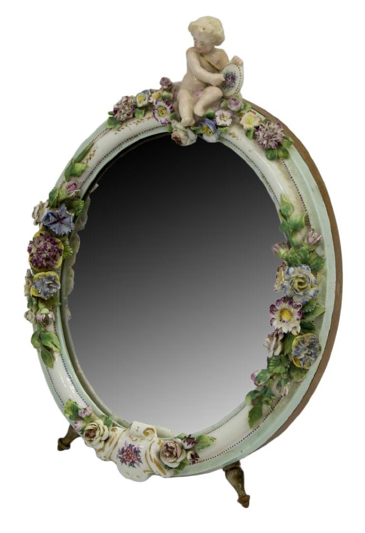 FRENCH PORCELAIN DRESSING MIRROR, PUTTI FIGURE (1 of 4)