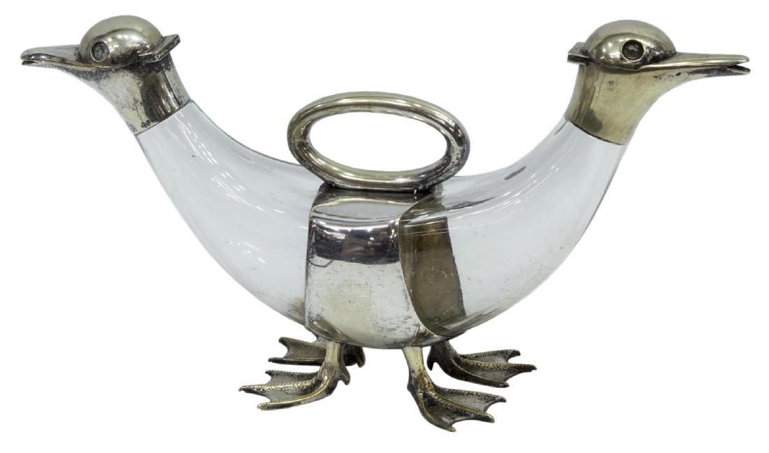 ENGLISH SILVER PLATED DOUBLE END DUCK DECANTER (1 of 2)