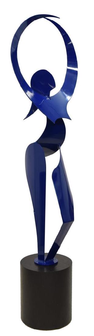 NISO MAMAN (B.1957) LARGE CONTEMPORARY SCULPTURE: Large contemporary metal sculpture, 2000, "Celebration of Life," dated and signed Niso (Nessim 'Niso' Maman, United States, Israel, b.1957), depicting a female figure with her arms raised above her he