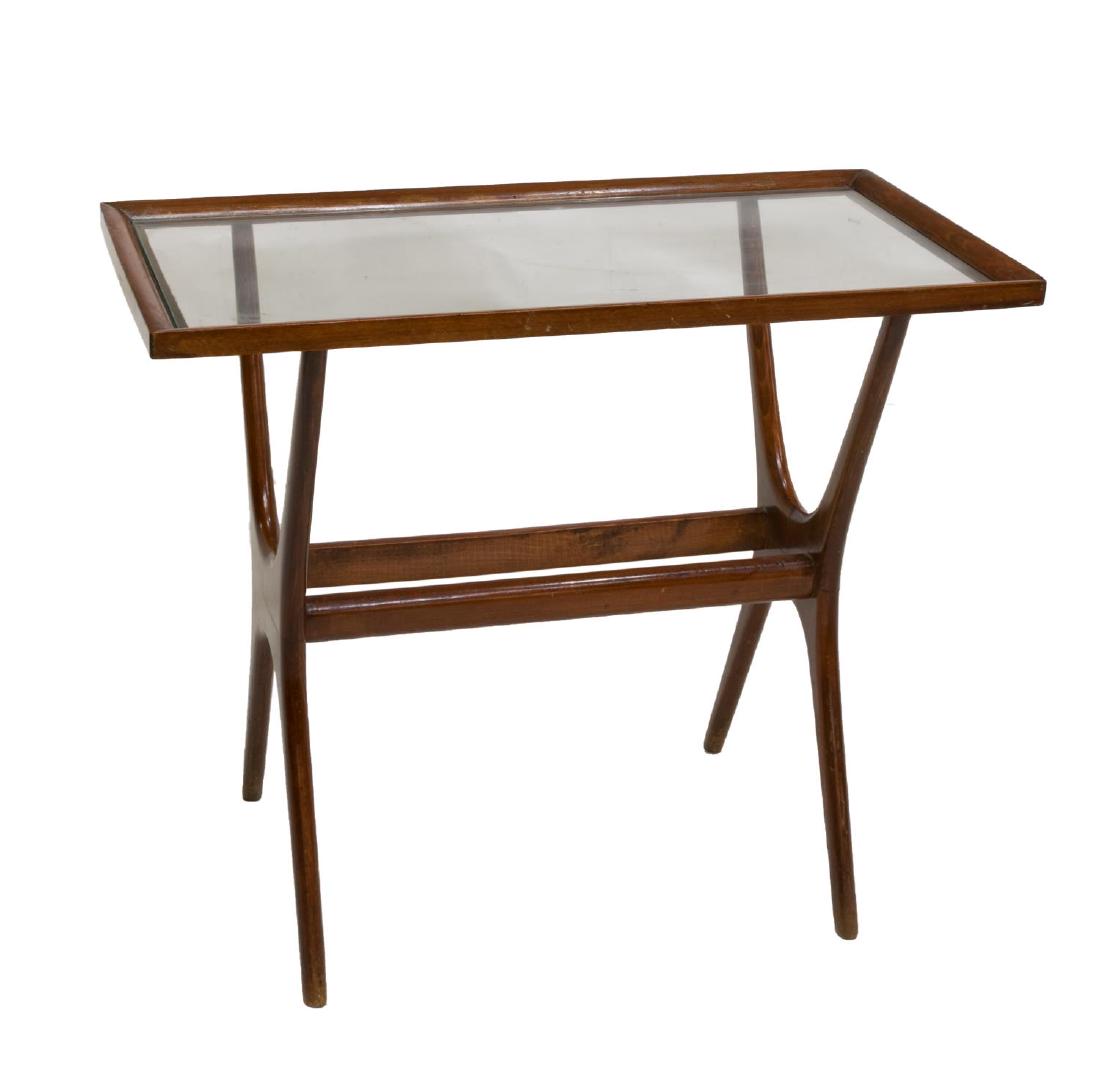 ITALIAN MID-CENTURY TEAKWOOD GLASS TOP SIDE TABLE (1 of 2)