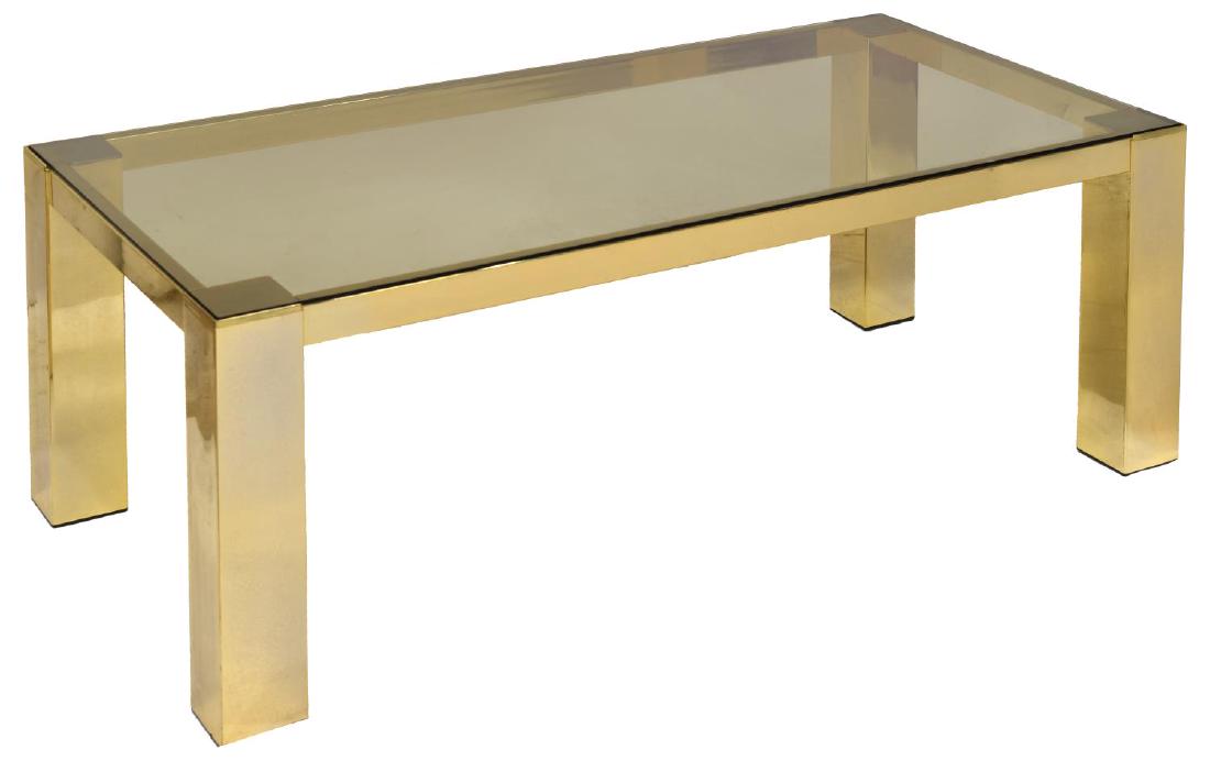 ITALIAN MODERN GILT METAL GLASS TOP SOFA TABLE (1 of 2)