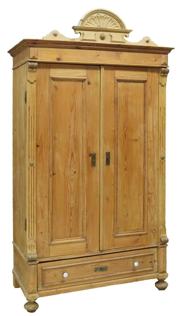 RUSTIC CARVED PINE WOOD ARMOIRE (1 of 3)