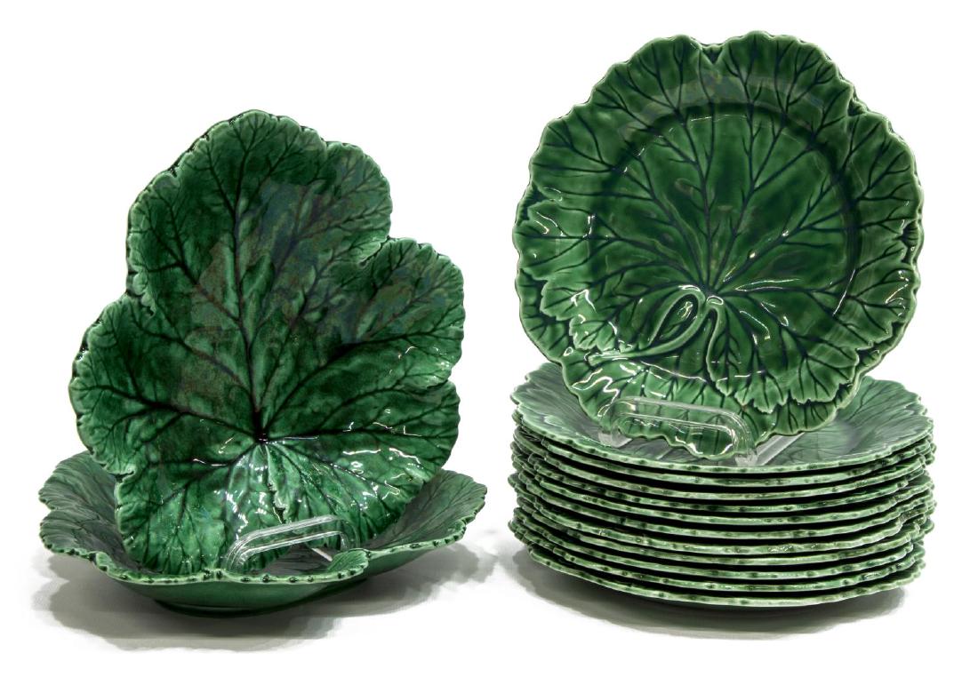 (14) WEDGWOOD MAJOLICA CABBAGE LEAF TABLE ITEMS (1 of 2)