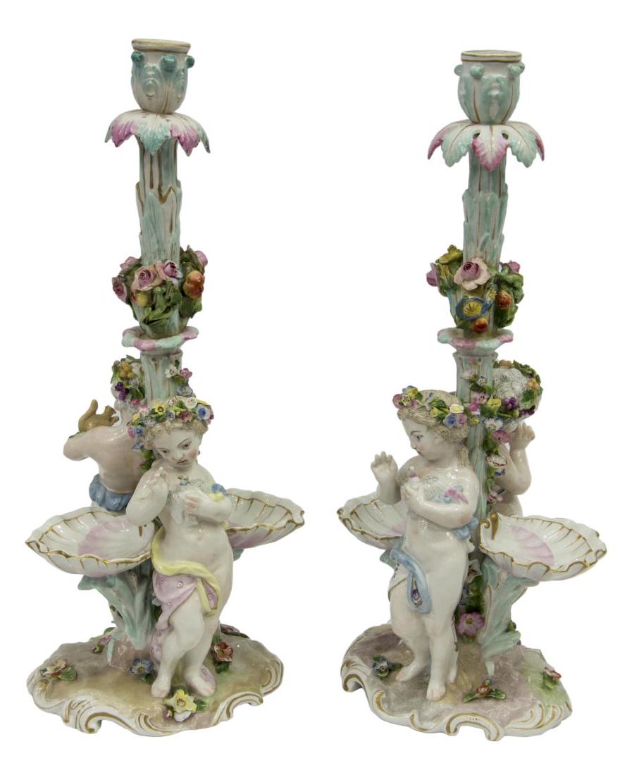 ANTIQUE CONTINENTAL FIGURAL PORCELAIN CANDLESTICKS (1 of 4)
