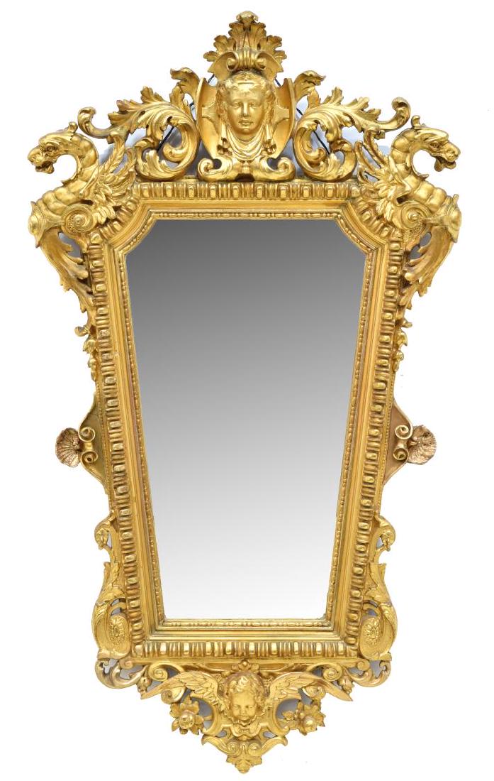 ORNATE RENAISSANCE REVIVAL GOLD LEAF WALL MIRROR (1 of 3)