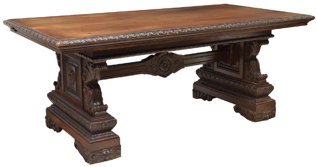 RENAISSANCE REVIVAL HEAVILY CARVED LIBRARY TABLE (1 of 3)