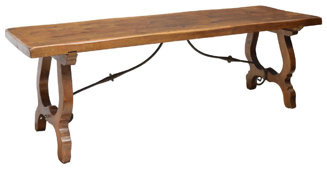 SPANISH CARVED WALNUT IRON STRETCHER DINING TABLE (1 of 3)