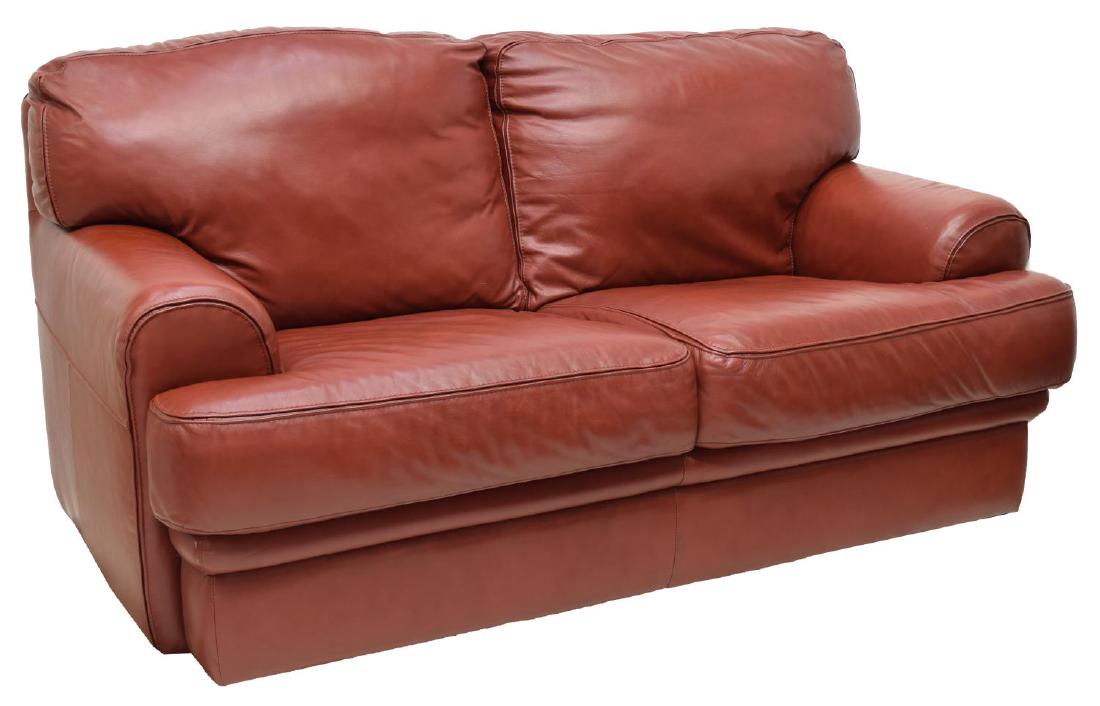 CONTEMPORARY RED LEATHER TWO CUSHION LOVESEAT (1 of 3)