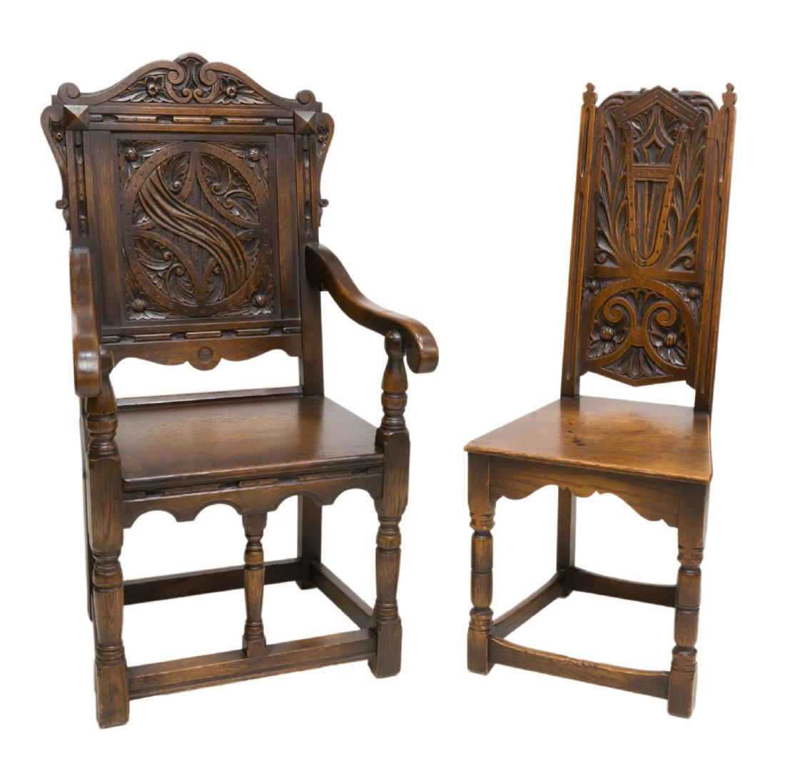 (2) ENGLISH OAK CARVED CHAIRS (1 of 2)