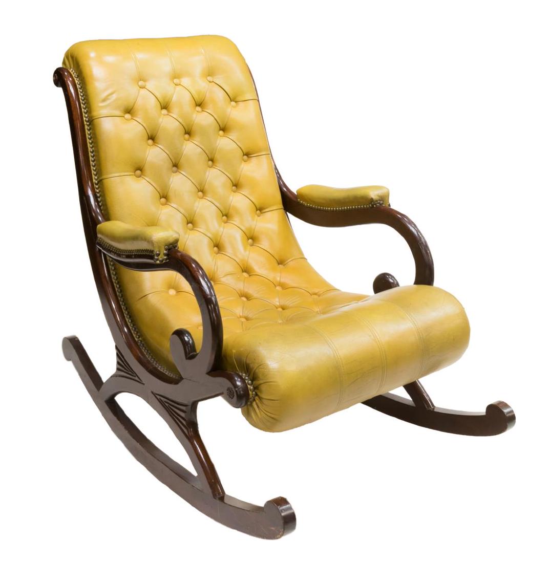 English Chesterfield Tufted Leather Rocking Chair