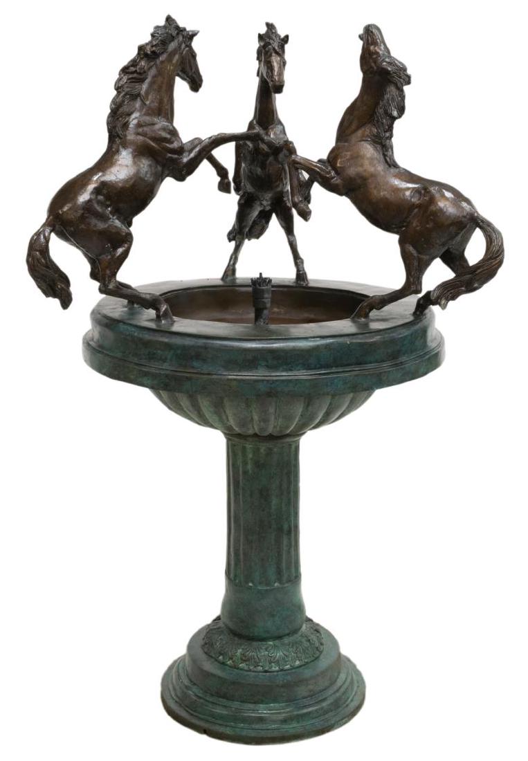 PATINATED BRONZE THREE HORSE FOUNTAIN, 50"H (1 of 3)