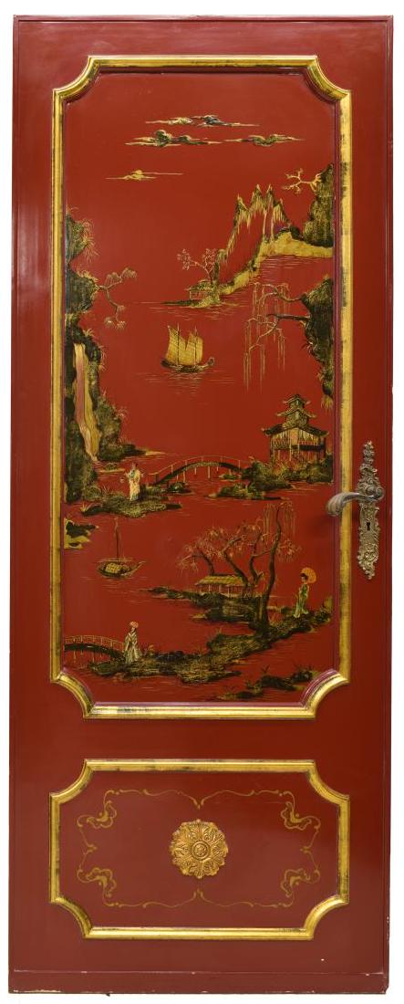 ARCHITECTURAL ITALIAN CHINOISERIE RED LACQUER DOOR (1 of 2)