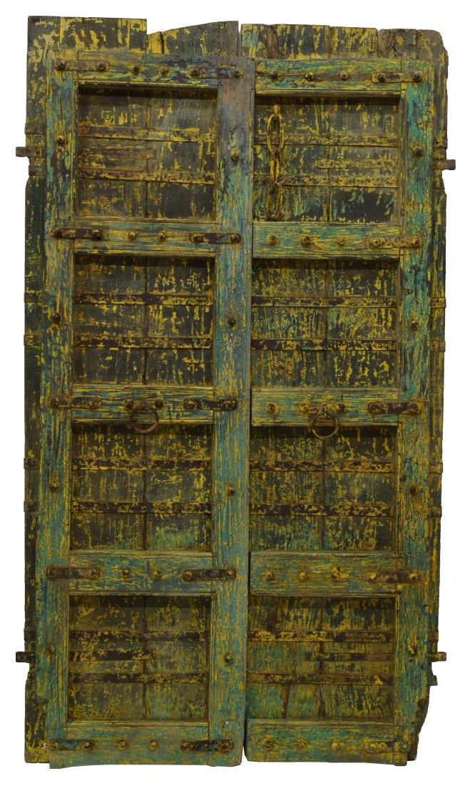 (2) ARCHITECTURAL PAINTED WOOD & IRON DOORS, INDIA (1 of 2)