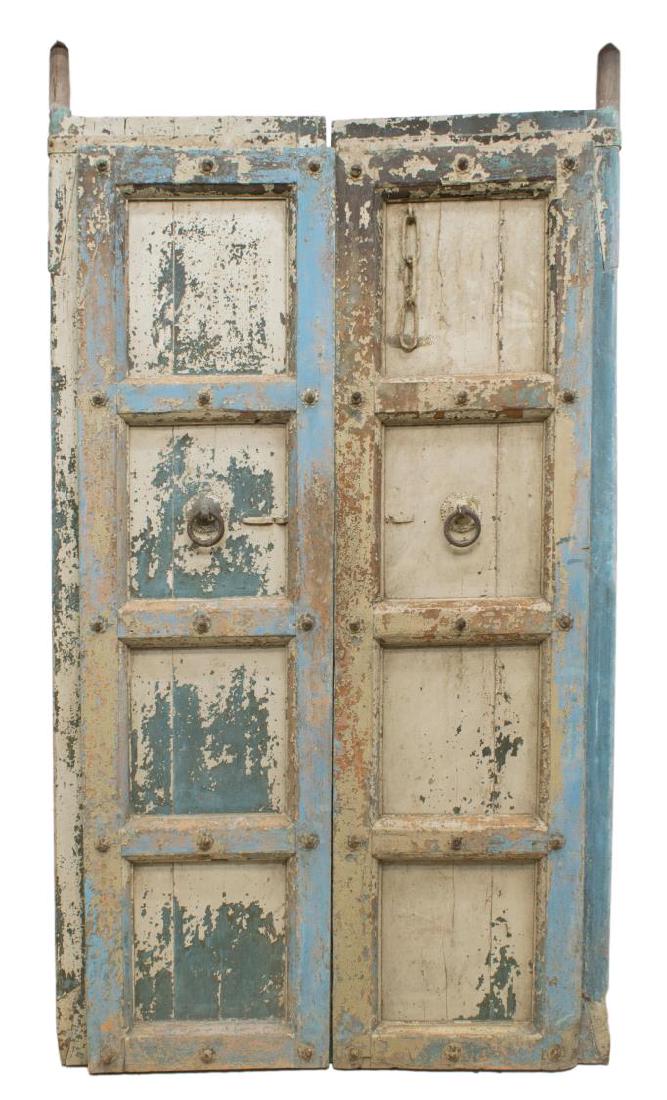 (2) ANGLO-INDIAN ARCHITECTURAL PAINTED WOOD DOORS (1 of 2)