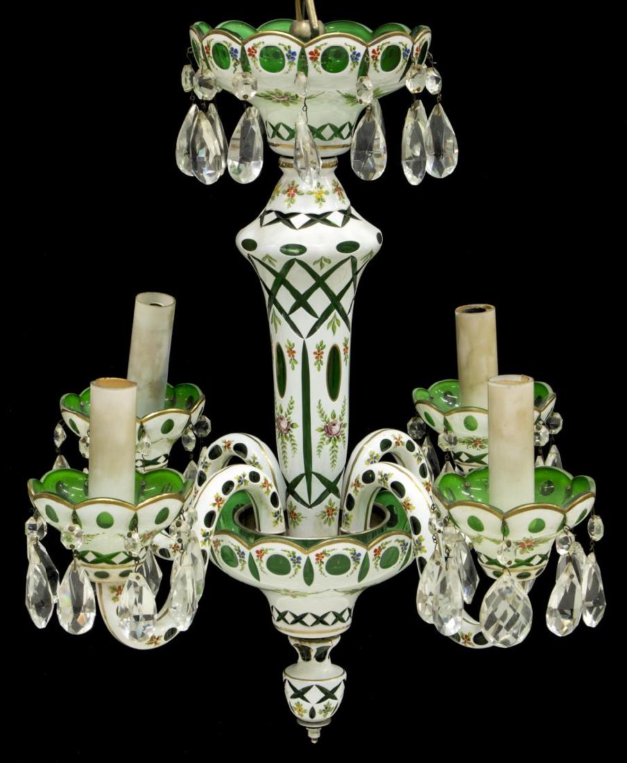 BOHEMIAN EMERALD & WHITE OVERLAY 4LT CHANDELIER (1 of 3)