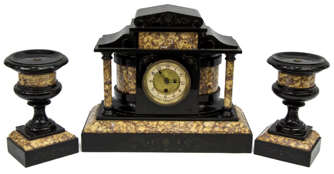(3) VICTORIAN MARBLE & ONYX CLOCK & GARNITURE SET (1 of 4)