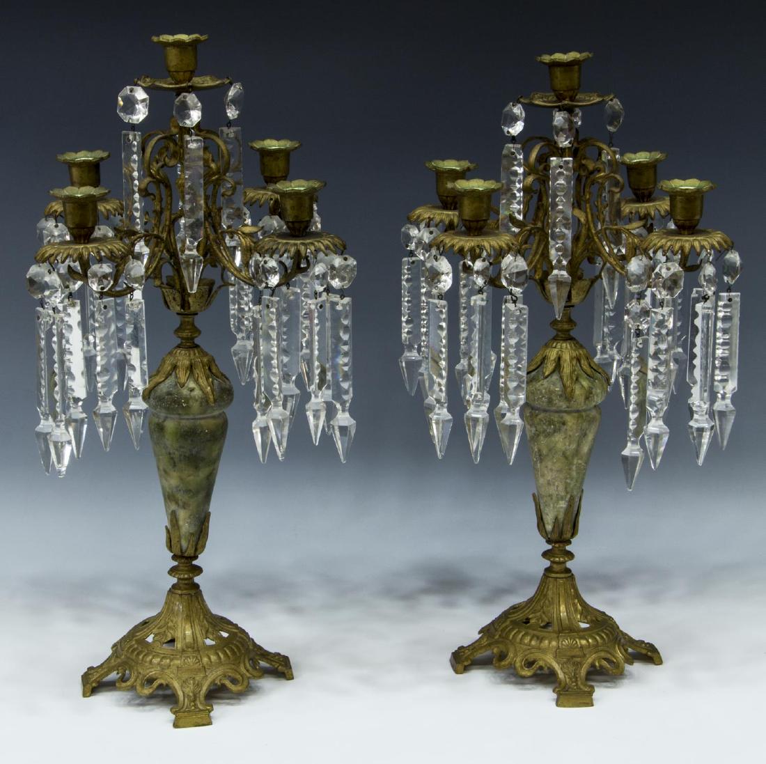 (2) ANTIQUE GILT METAL & STONE PRISM CANDLEABRA (1 of 2)