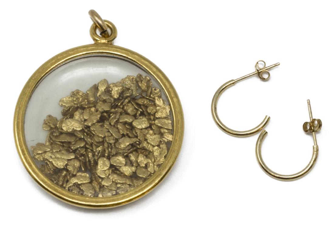 2) VINTAGE GOLD FLAKE FILLED PENDANT & YG EARRINGS (1 of 4)