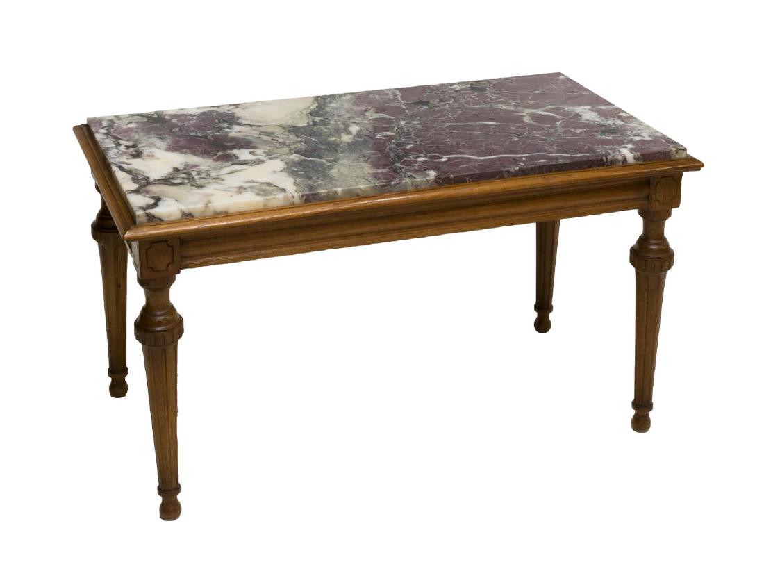 LOUIS XVI STYLE MARBLE-TOP WALNUT COFFEE TABLE (1 of 3)