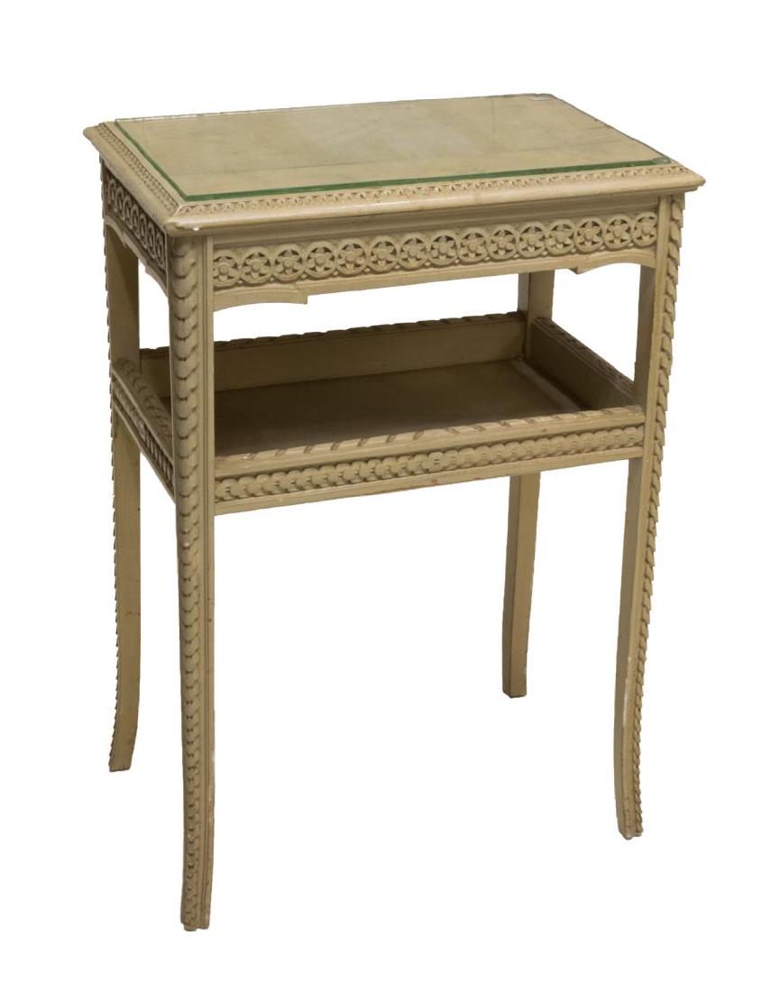LOUIS XVI STYLE PAINTED WOOD GLASS TOP SIDE TABLE (1 of 2)