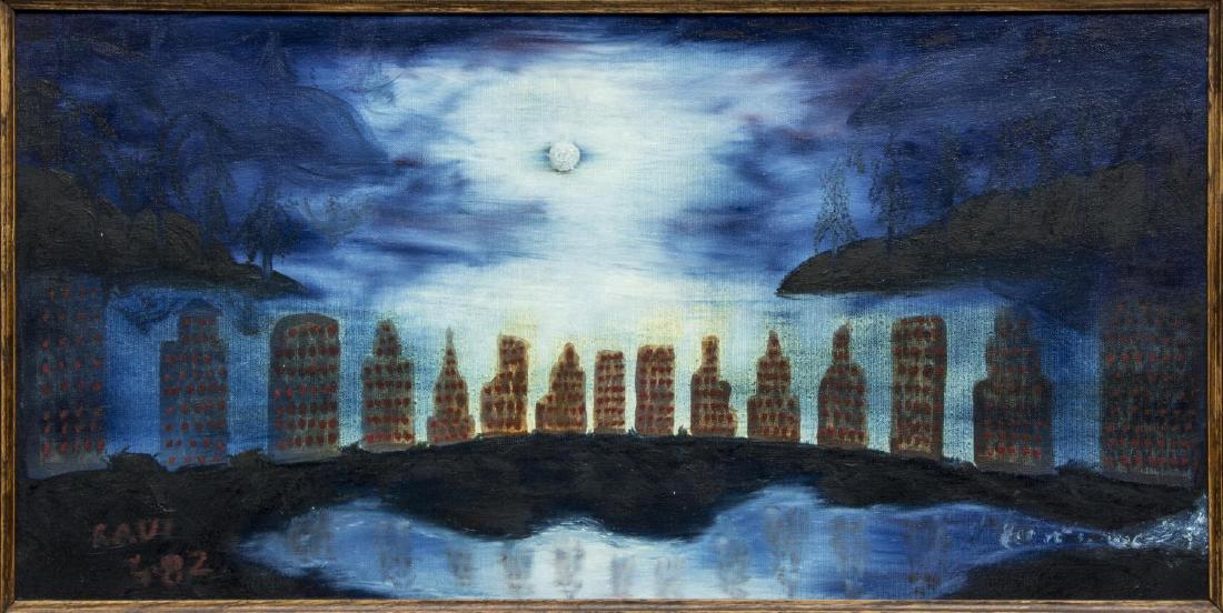 FRAMED ACRYLIC ON CANVAS, CITYSCAPE, SIGNED RAVI (1 of 4)