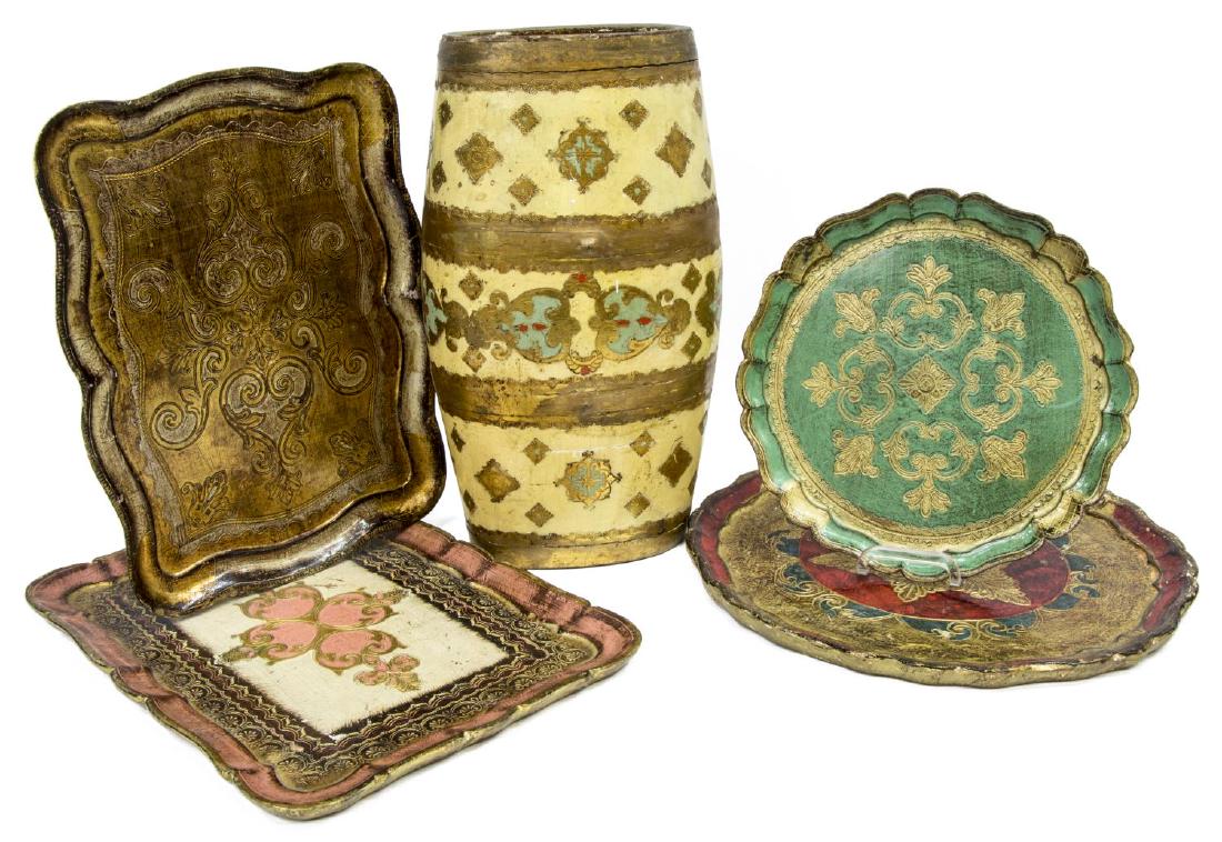 5)VINTAGE ITALIAN FLORENTINE GILDED TRAYS & BARREL (1 of 1)